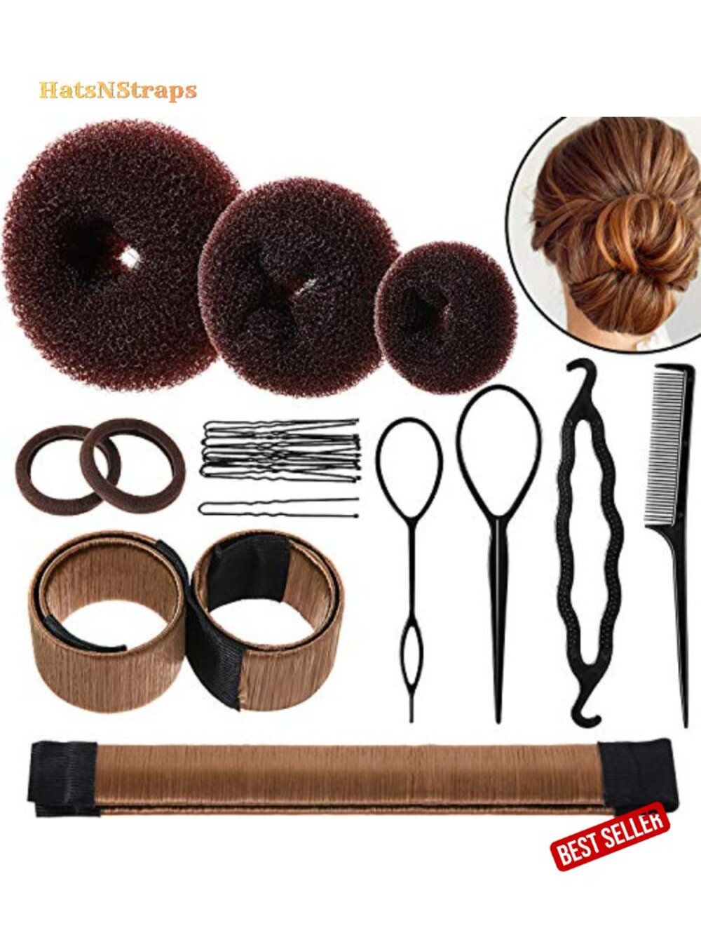 21 Pcs Hair Bun Maker Kit Donut Shaper Set Ponytail Tool